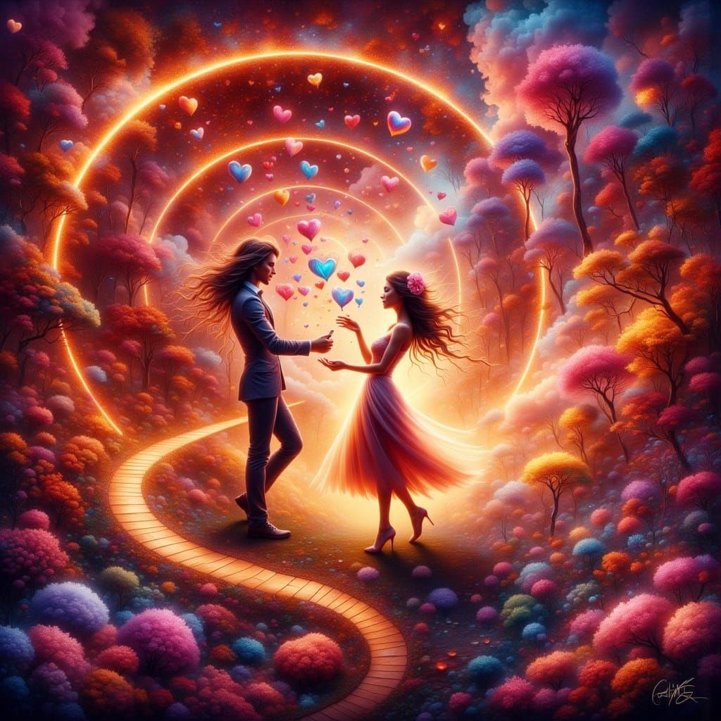 Romantic Couple Releasing Love Bubbles in Ethereal Light