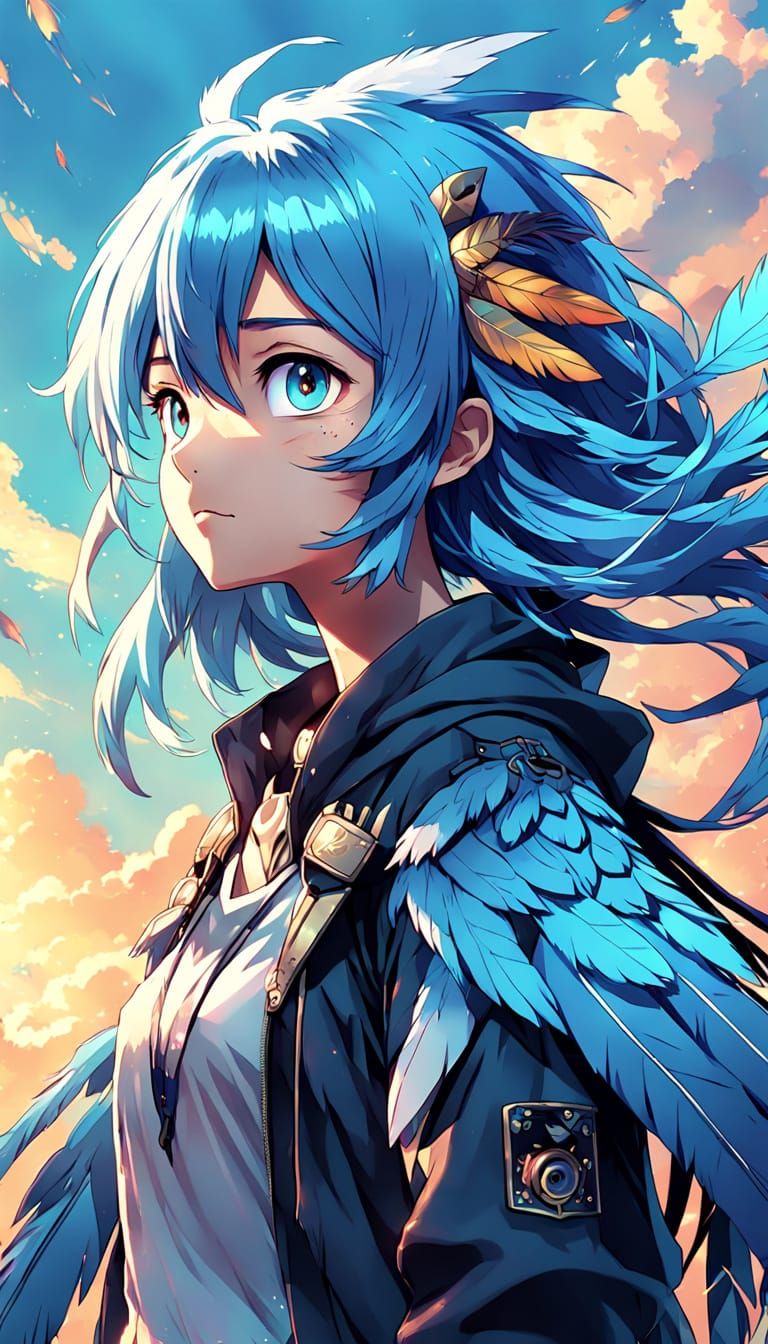 Vibrant Harpy Woman in Anime Cinematic Style