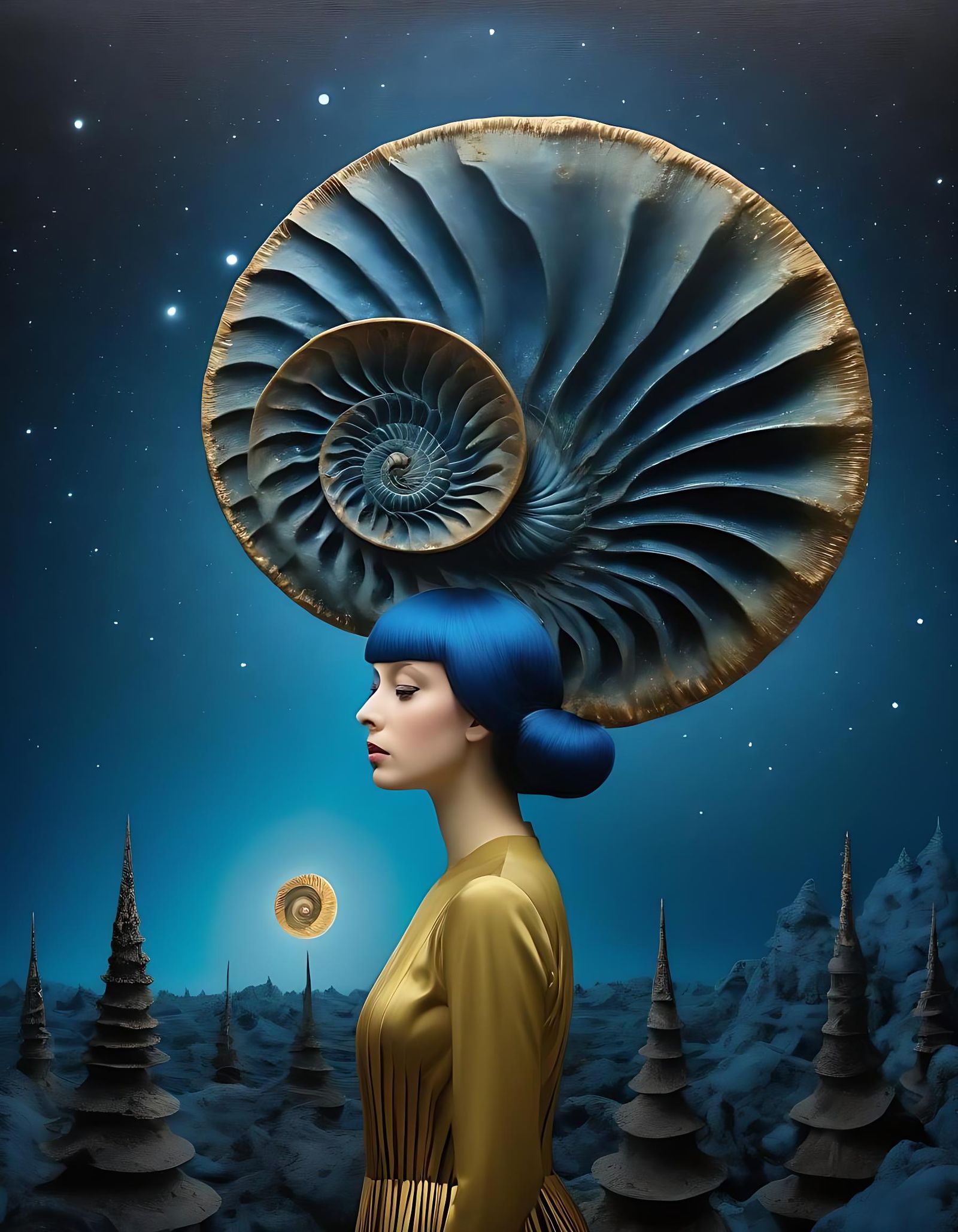 Lonely Figure in Surreal Blue Landscape