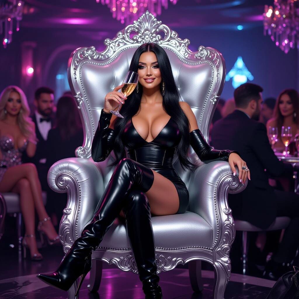 Goddess Nina on Silver Throne in Nightclub