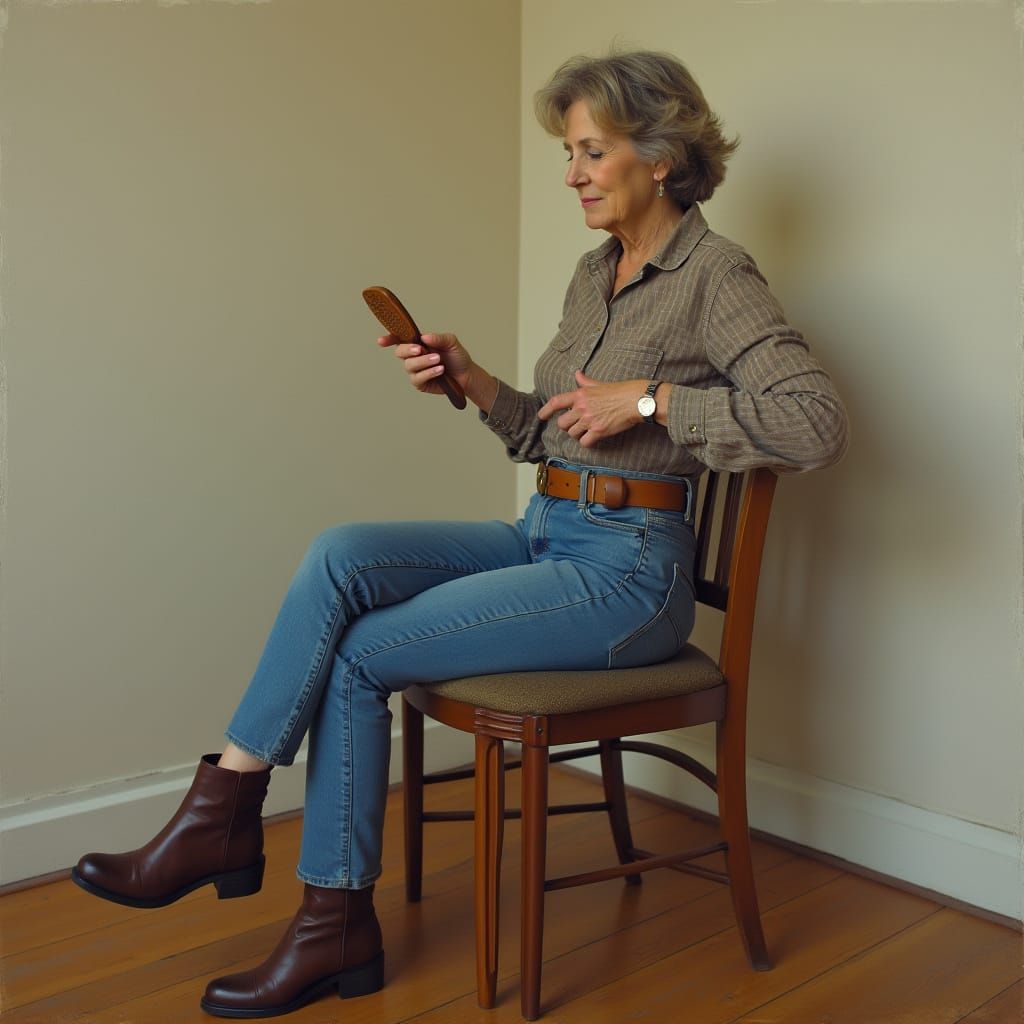 Realistic Portrait of Woman in Jeans and Boots