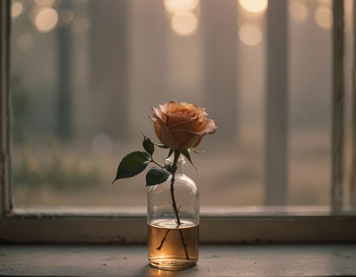 Rose in a Bottle: Cinematic Film Still
