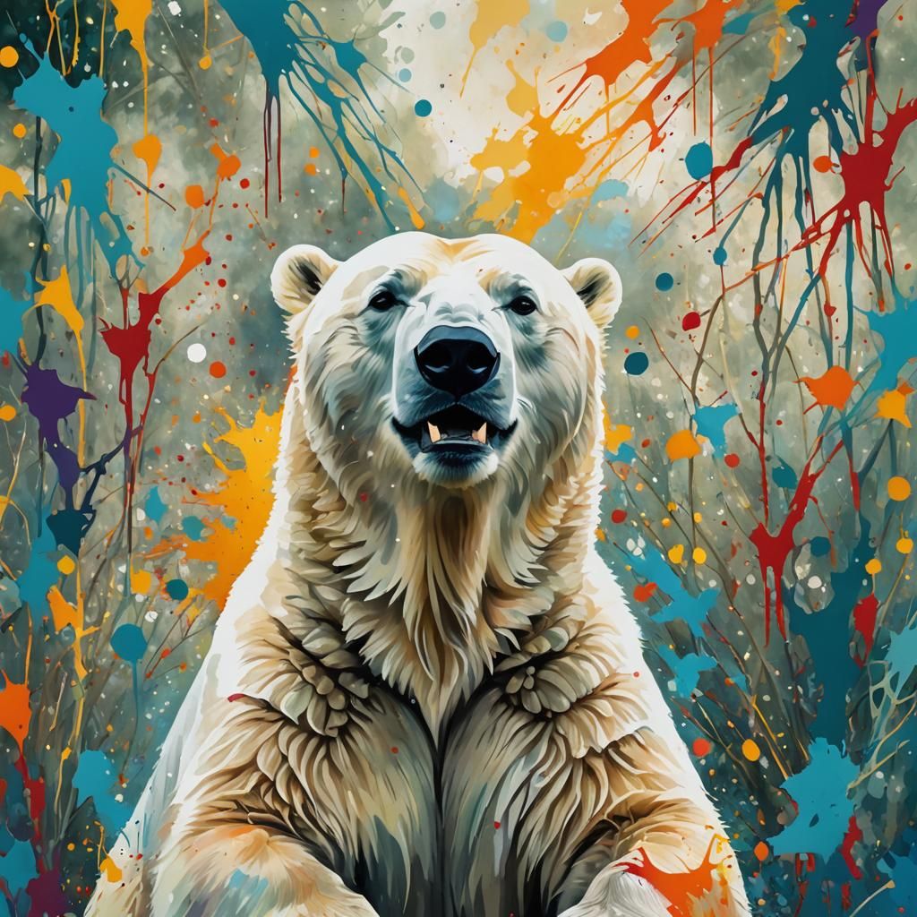 Happy Polar Bear in Zoo, Abstract Art