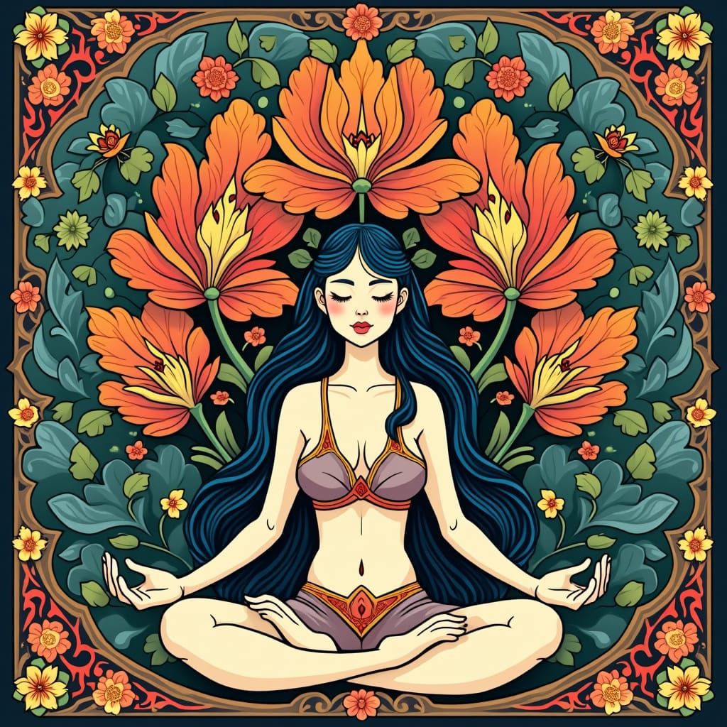 Meditating Woman in Ornate Comic Style