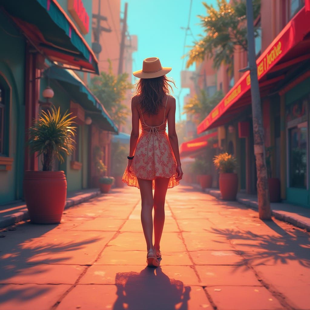 Deserted City Street in Sweltering Heat