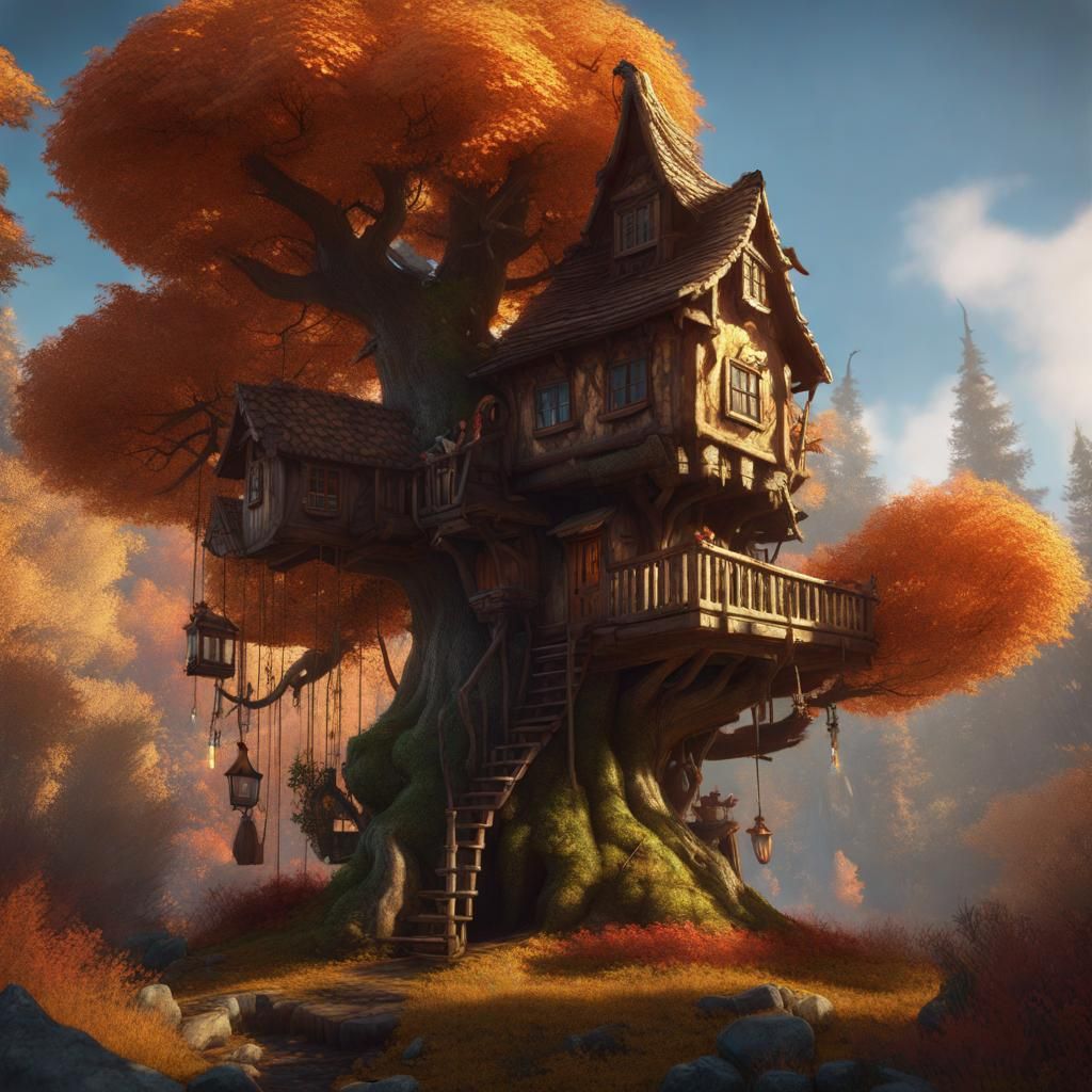 Autumn Gnome Treehouse: Epic Digital Matte Painting