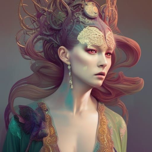 Majestic Woman in Filigree Robes Portrait