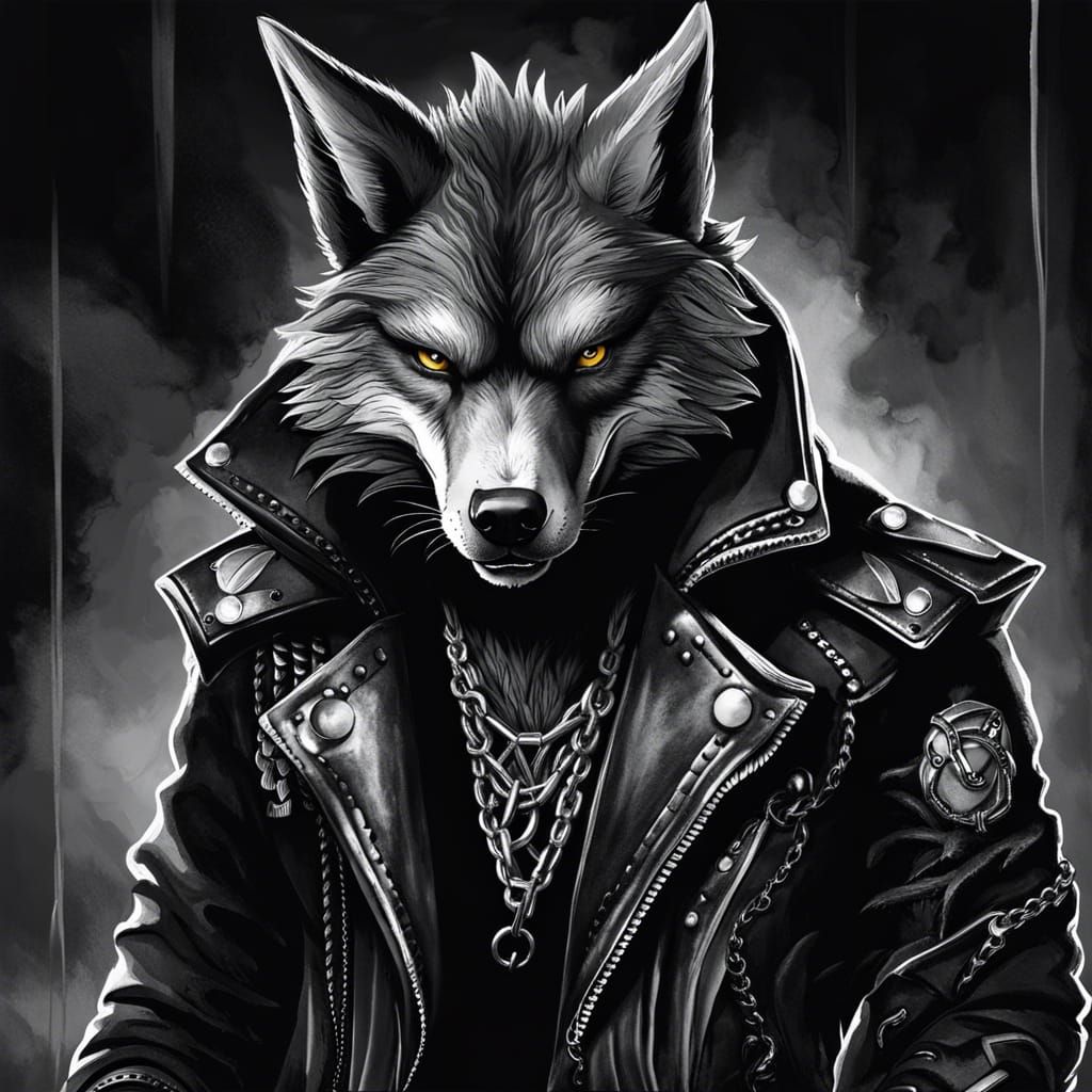 Anthro Wolf in Leather Jacket, 3D Vector Art