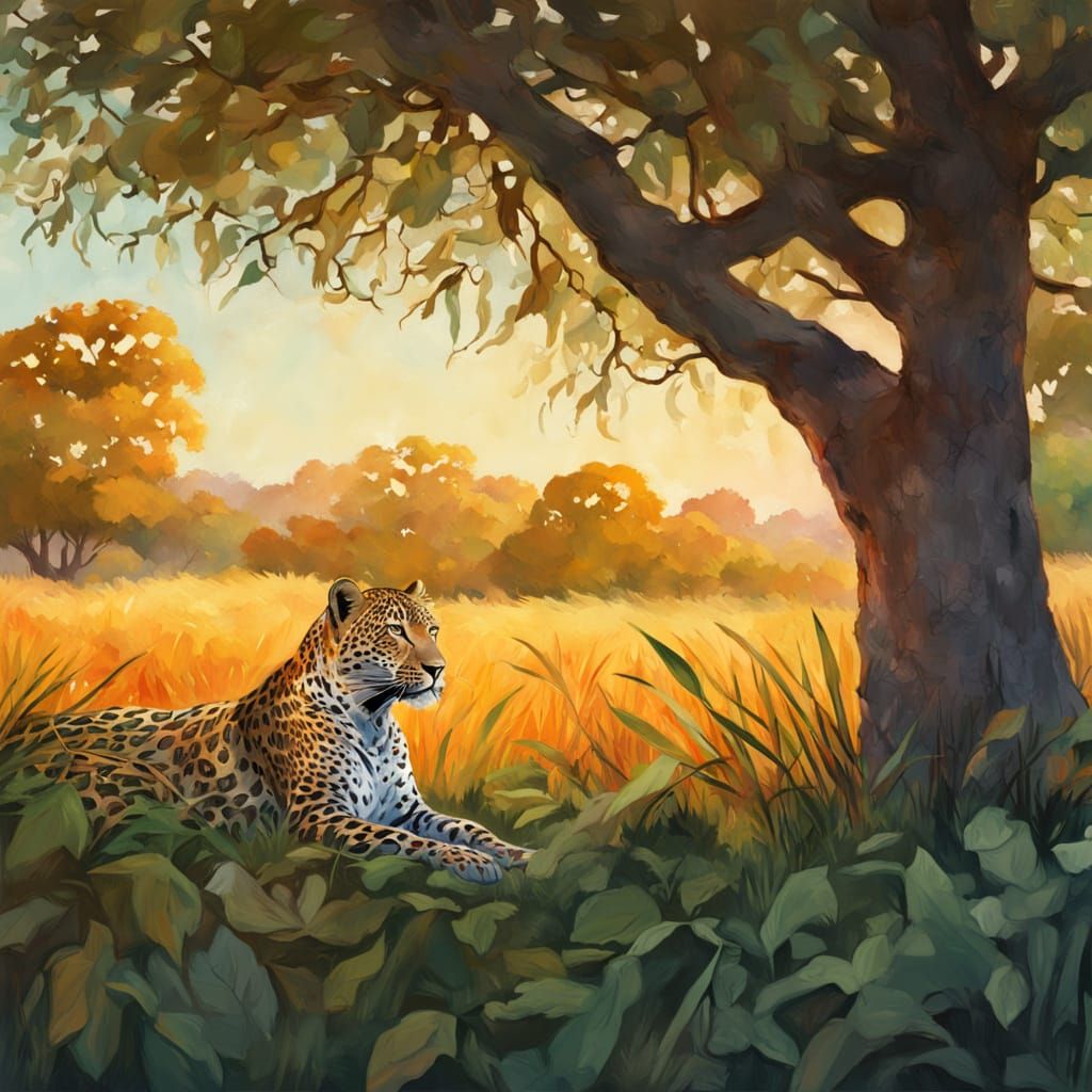 Impressionist Leopard Portrait in Warm Gouache Colors