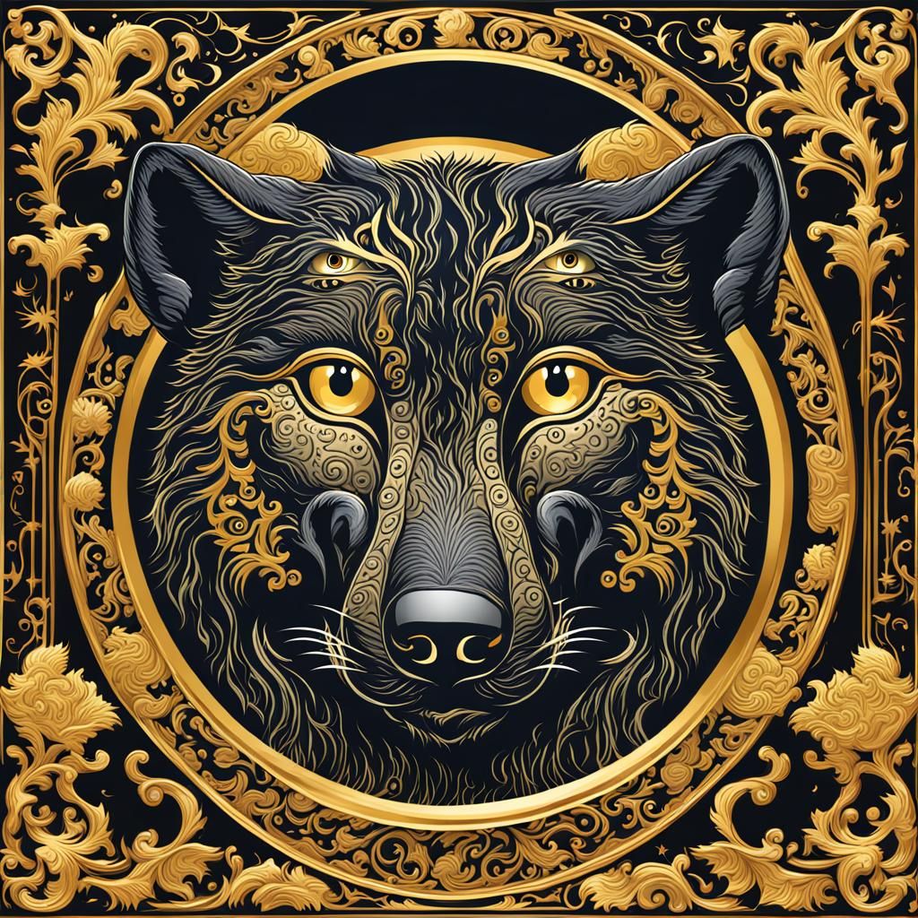 Medieval Wolf Encounters Golden Mirror in Masterpiece Artwor...