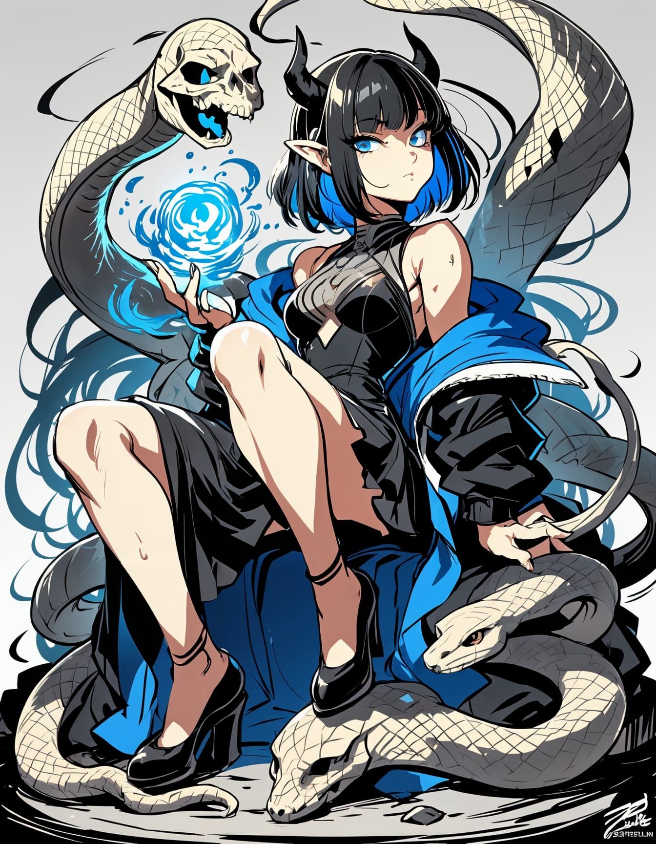 Cyborg Snake Handler in Cyberpunk Style