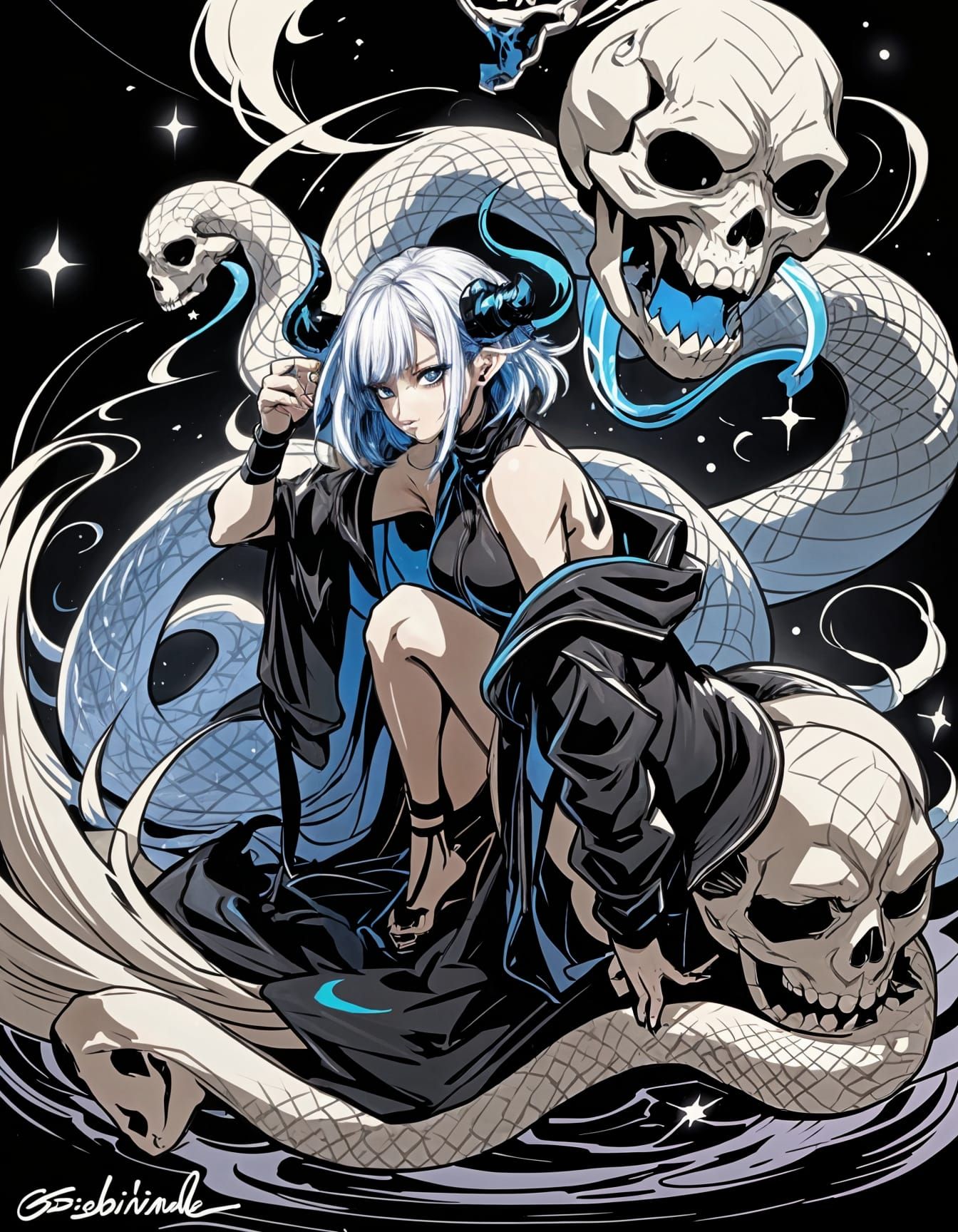 Cyberpunk Cyborg with Snakes and Magic