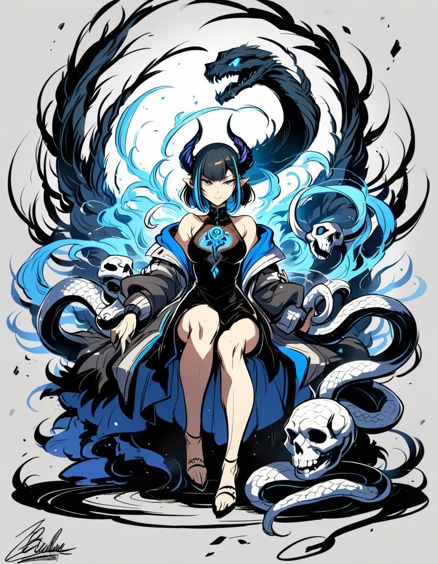 Cyborg Woman with Horns in Cyberpunk Style