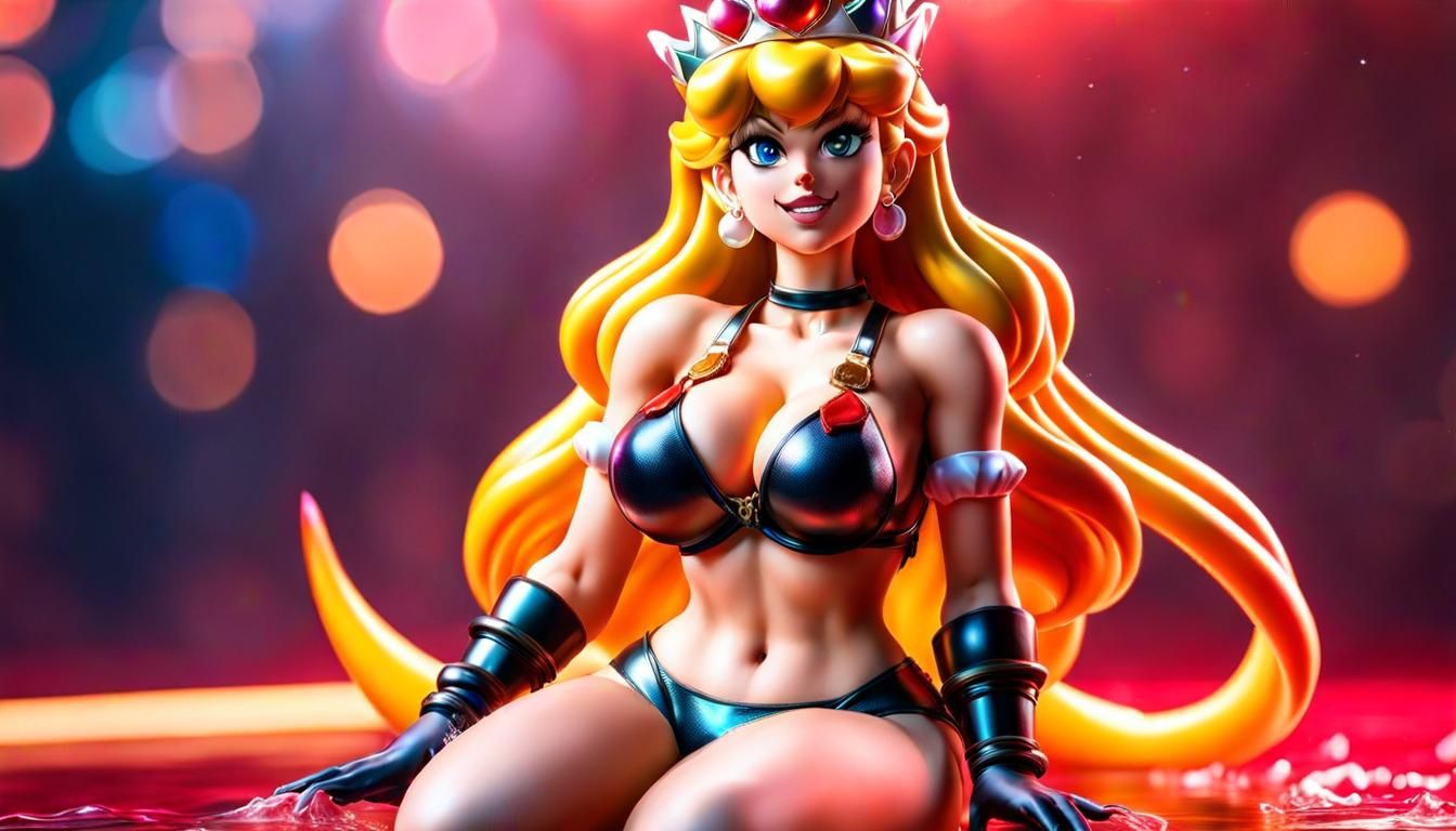 Hyperrealistic Bowsette in Wet Bikini: Frontal View