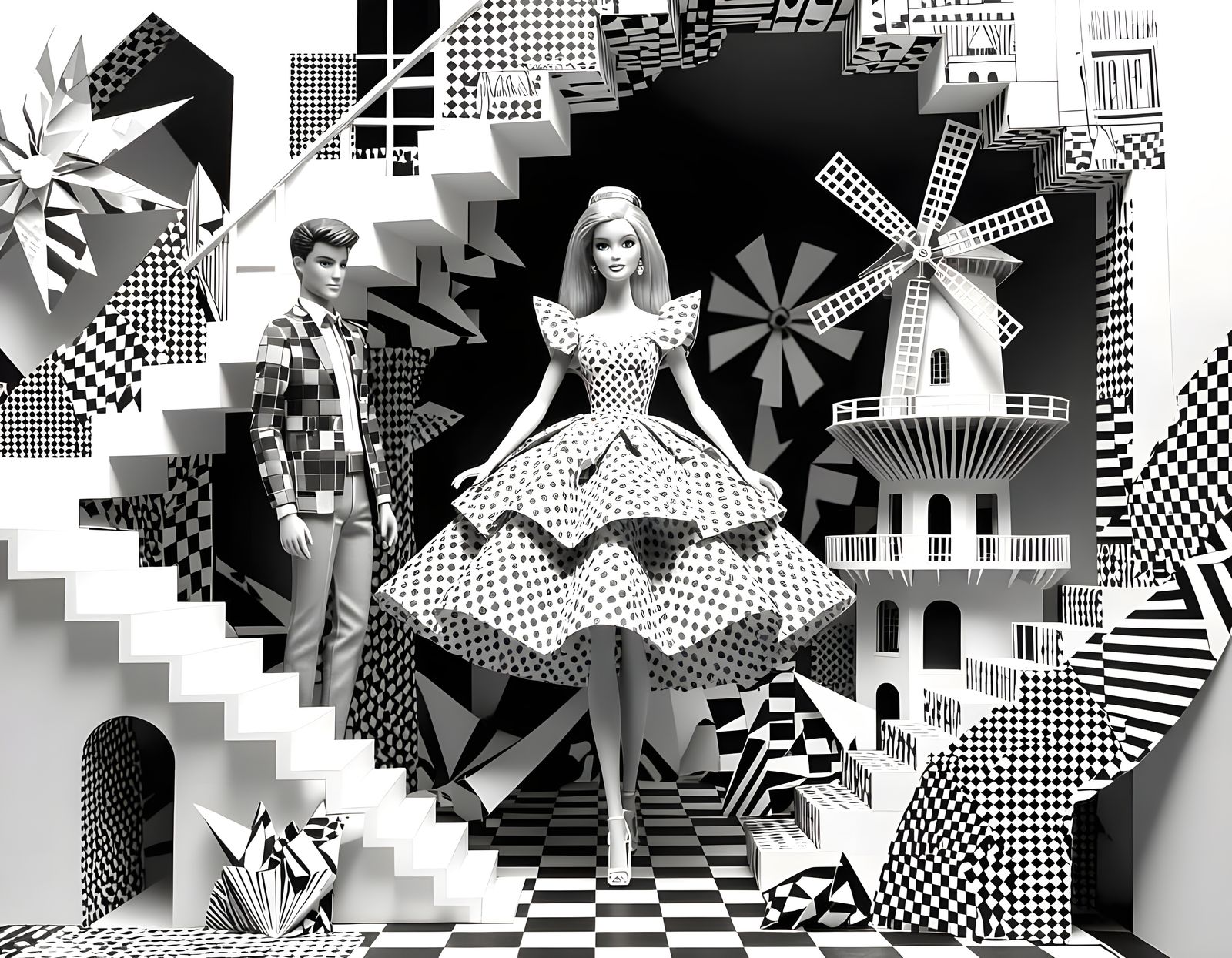 Barbie and Ken in Origami Paper Diorama