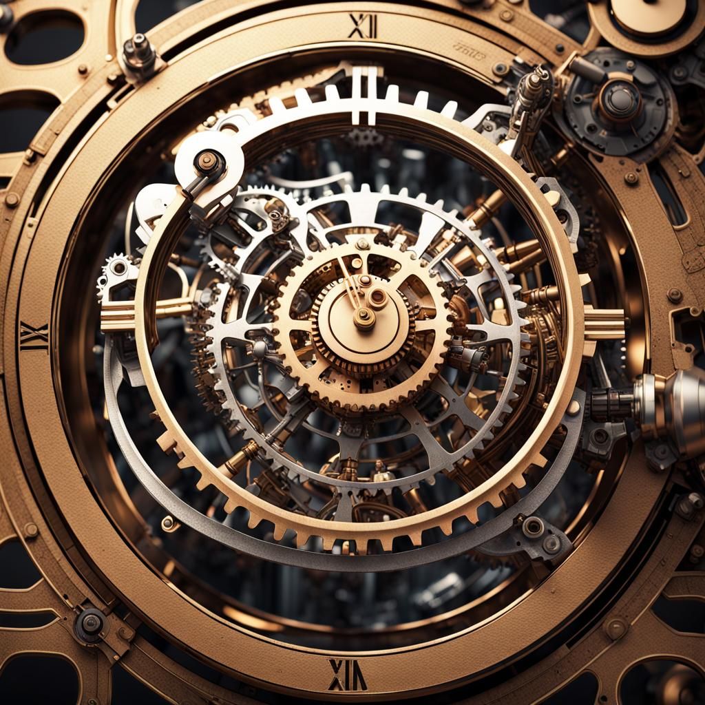 Futuristic Ancient Clock Mechanism in Sci-Fi Style