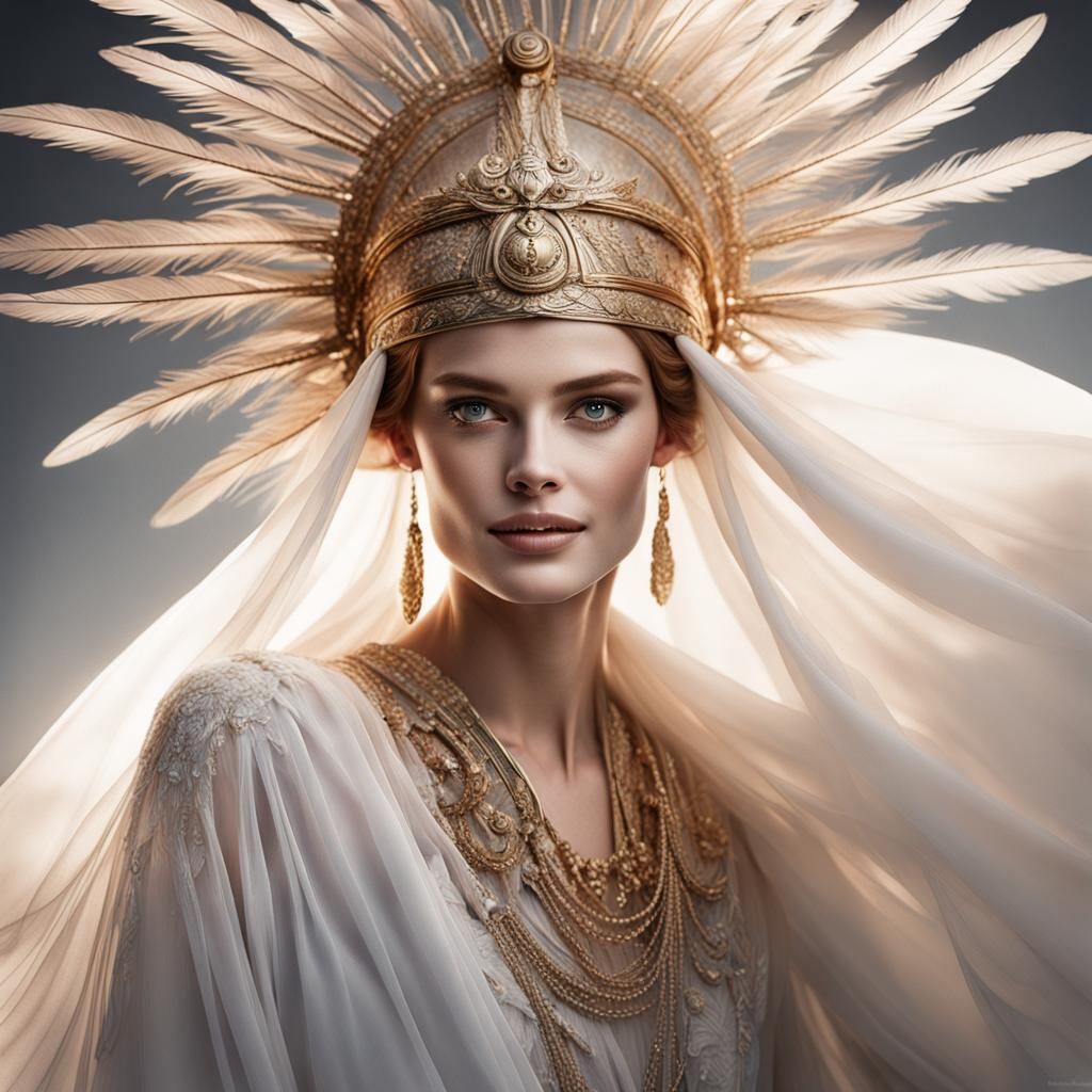 Elegant Photo of Woman in Sheer Robe and Helmet