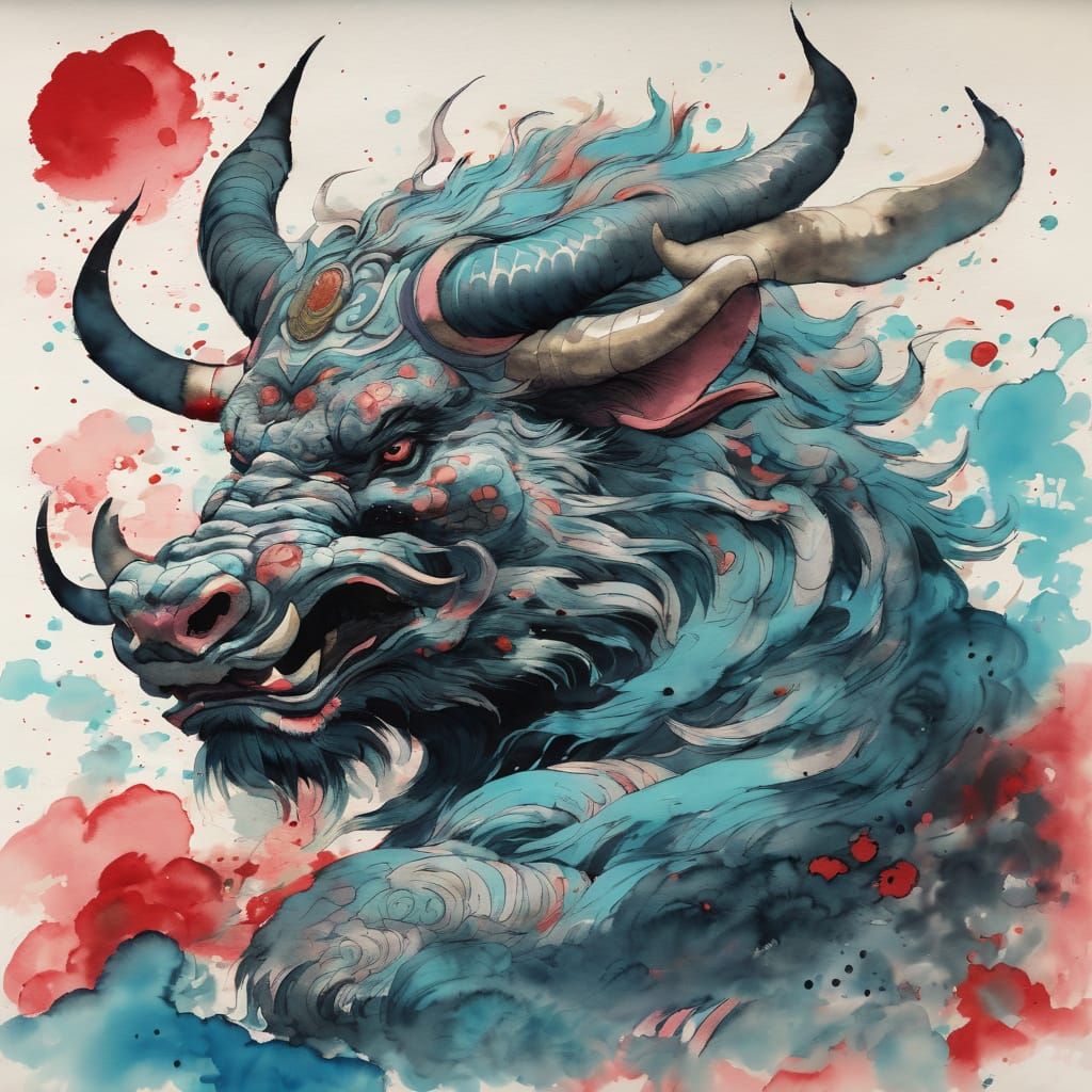 Minimalist Sumi-e Beast King in Traditional Japanese Style