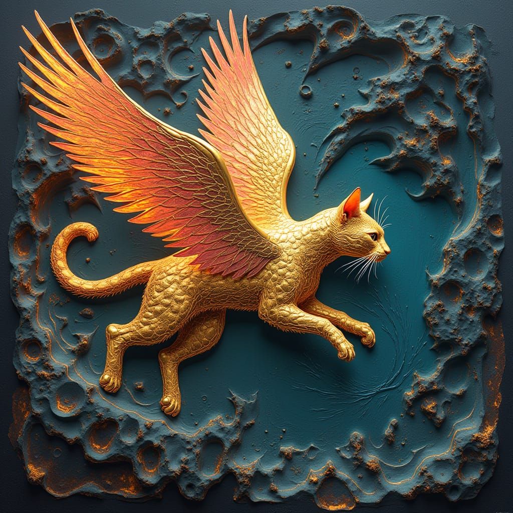 Feline Dark Angel in Psychedelic Tribal Style