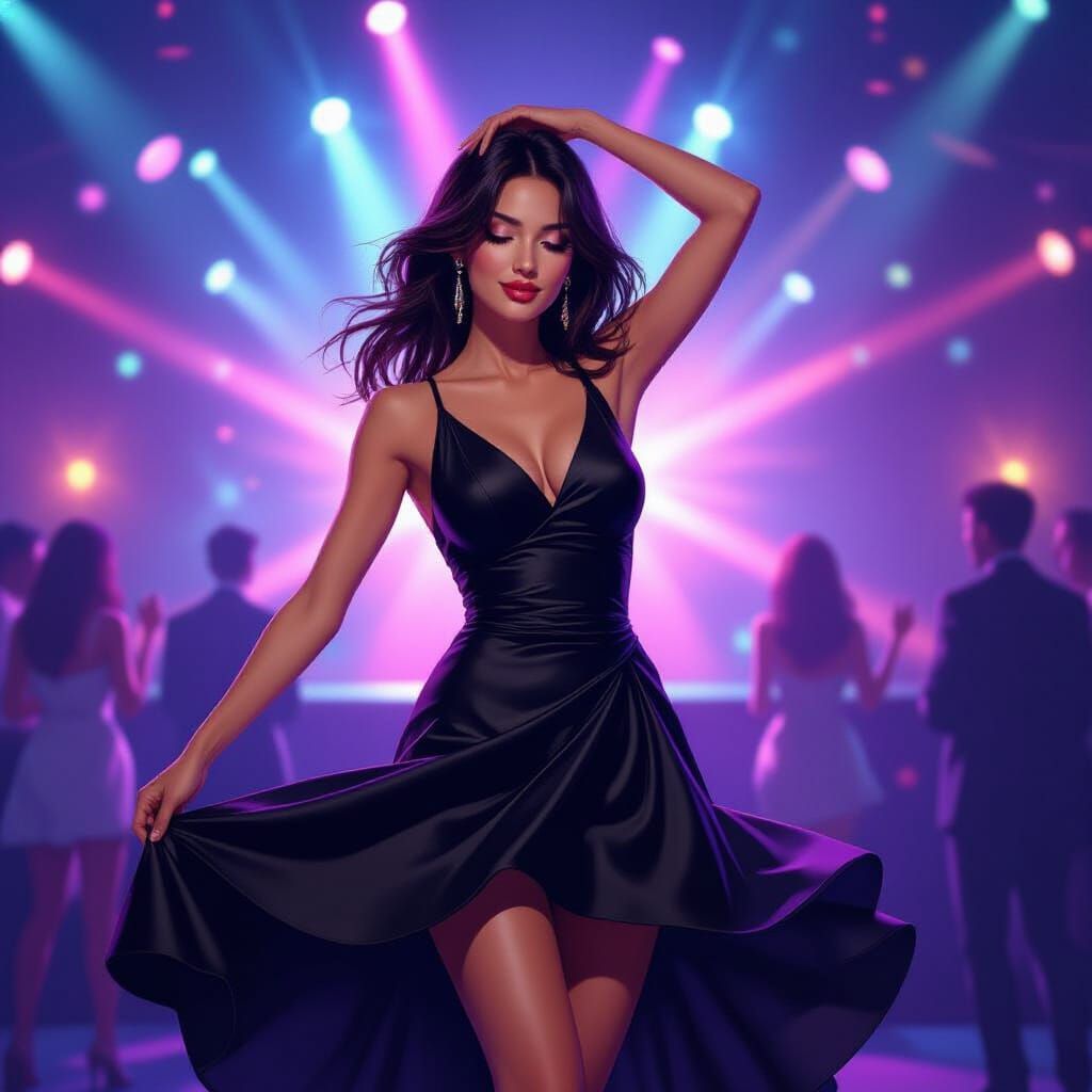 Woman Dancing in Nightclub, Graffiti Art Style