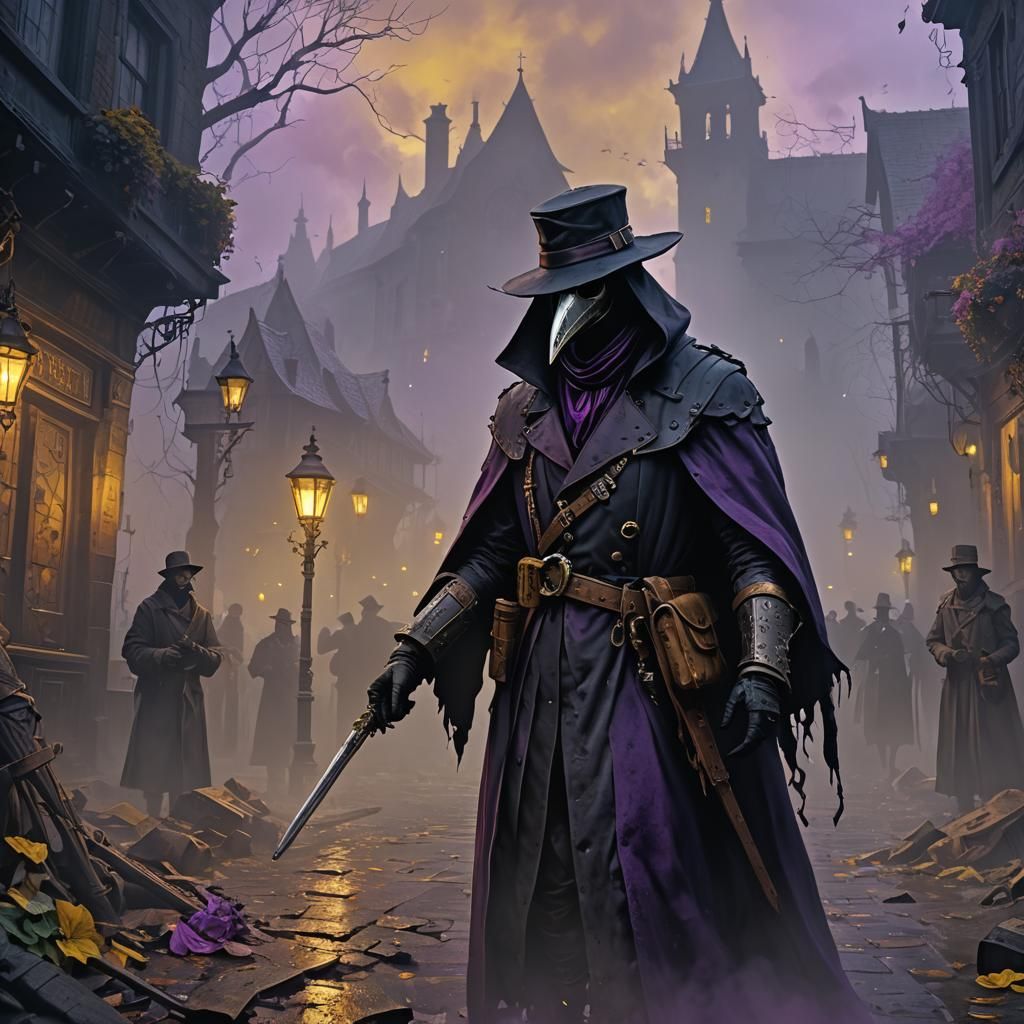 Plague Doctor in Fog, Dark Fantasy Concept Art