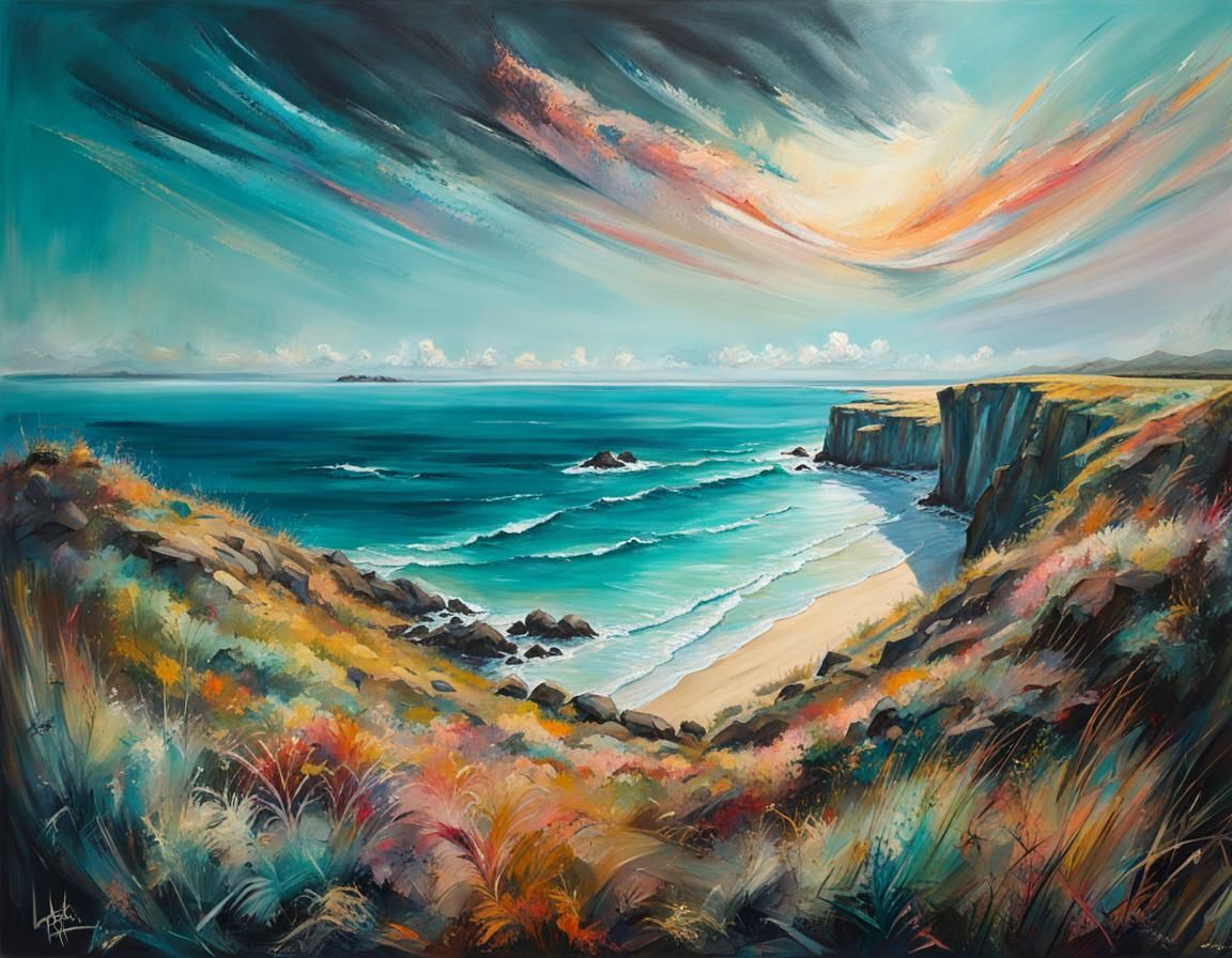 Chalk Art Seascape in Neo-Primitivism Style