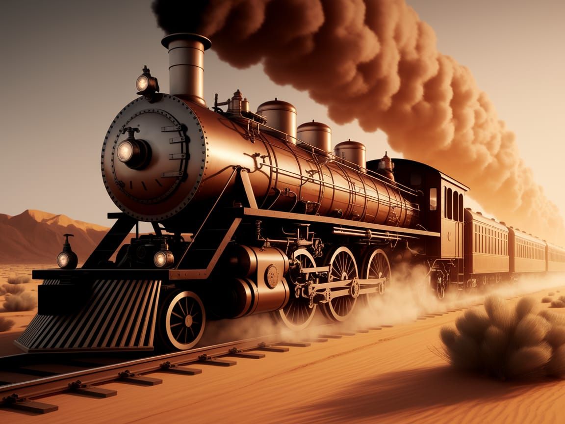 Victorian Steam Locomotive Gallops Across the Desert