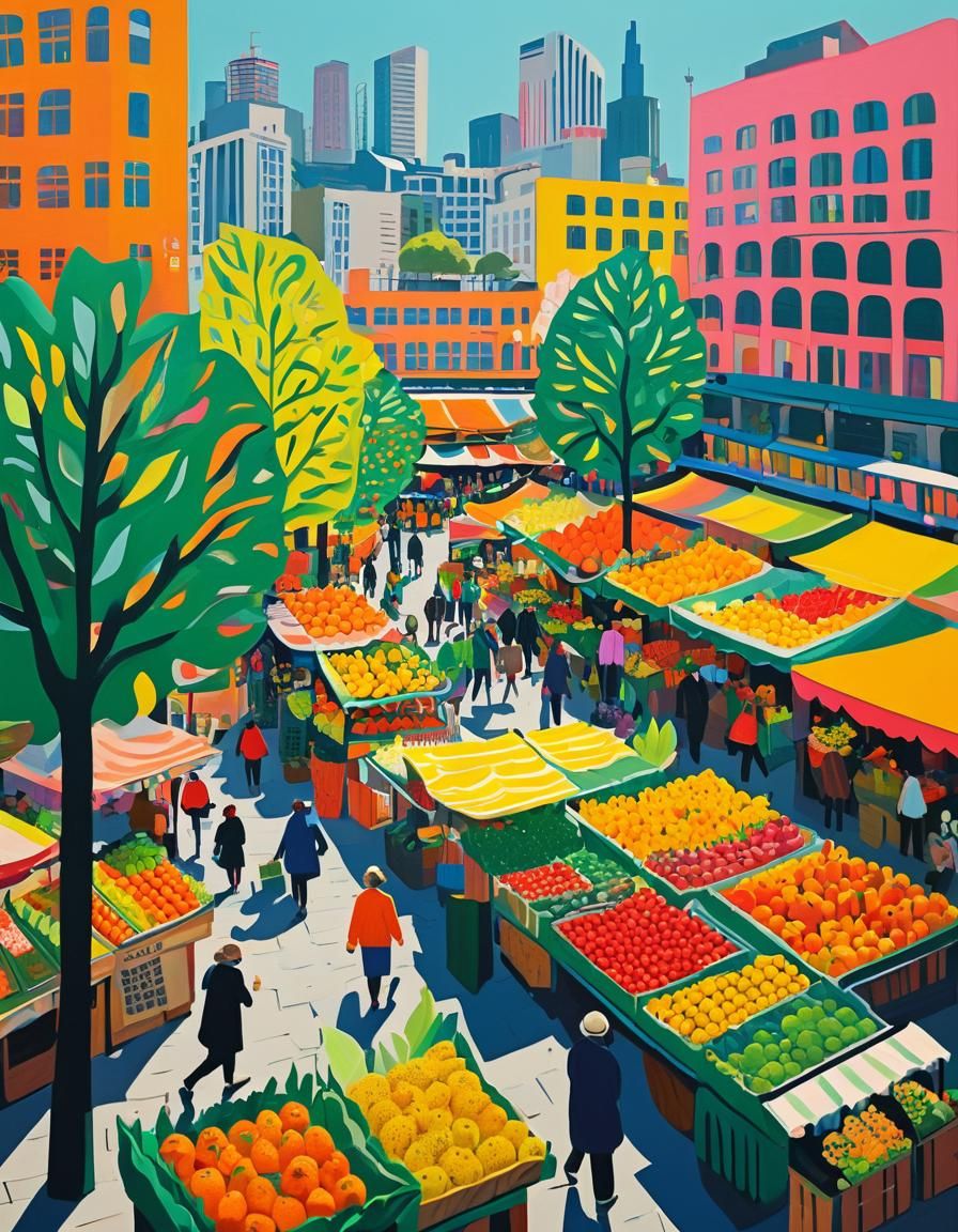 Colorful London Market in Fauvist Style