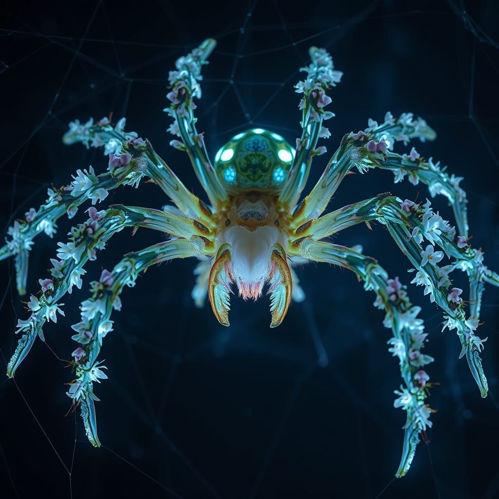 Bioluminescent Flower Spider in Dark Fantasy Art