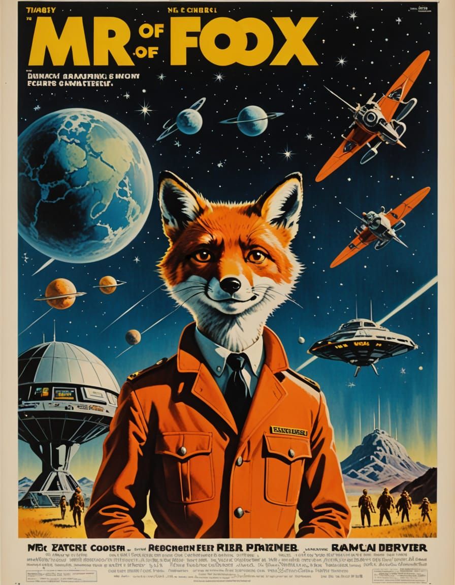 Retro-Futuristic Mr. Fox Space Adventure Poster