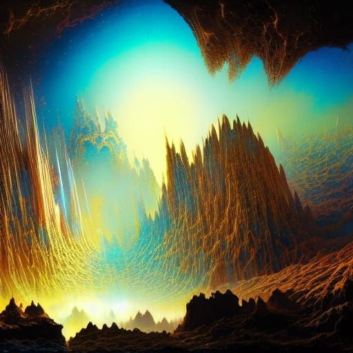 Fractal Opal Landscape in Retro Sci-Fi Style