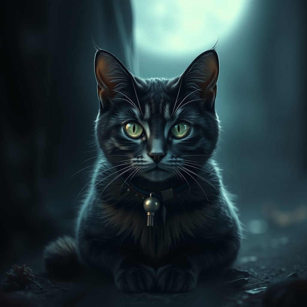 Ethereal Cat with Piercing Eyes in Haunting Style