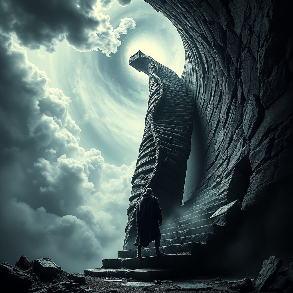 Monochromatic Figure Stands Before Cosmic Vortex