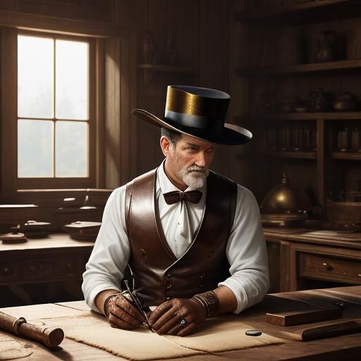 Artisan Crafts Leather Top Hat in Opulent Workshop