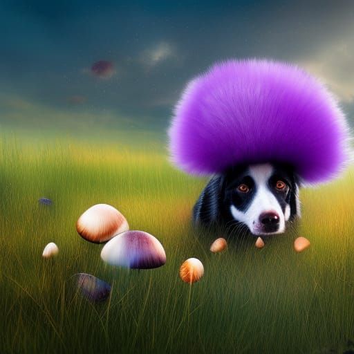 Dog with Purple Fur on a Sunny Beach