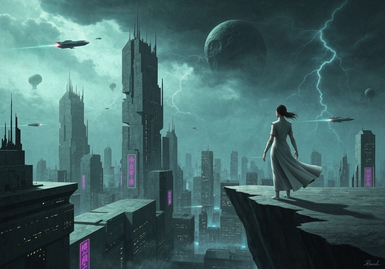 Warrior on Precipice Overlooking Alien City