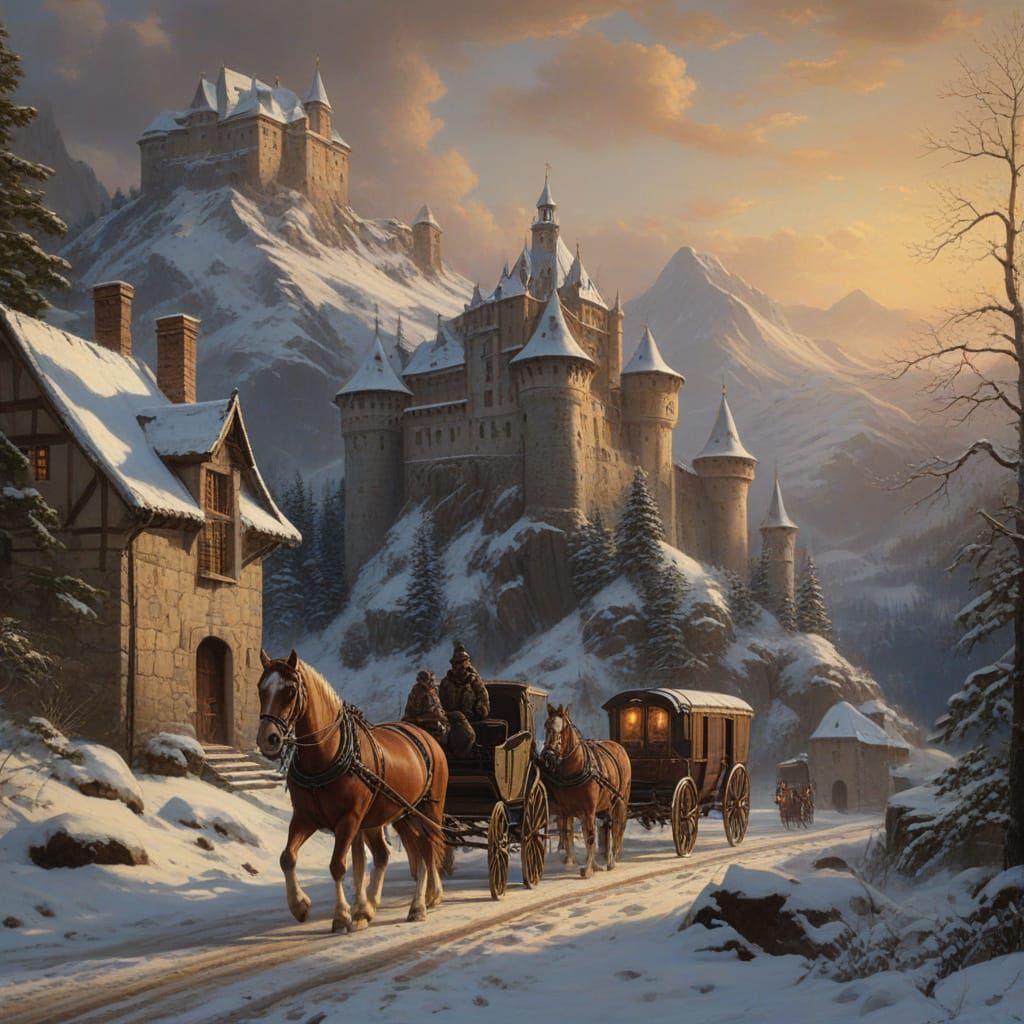 Winter Castle Approach in Golden Light
