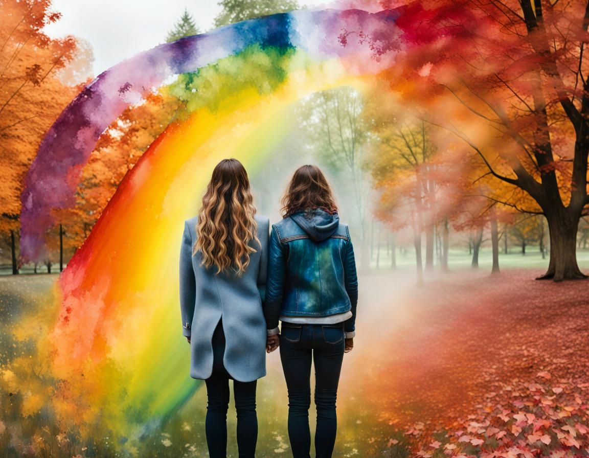 Alcohol Ink Rainbow with Lesbian Couple in Park