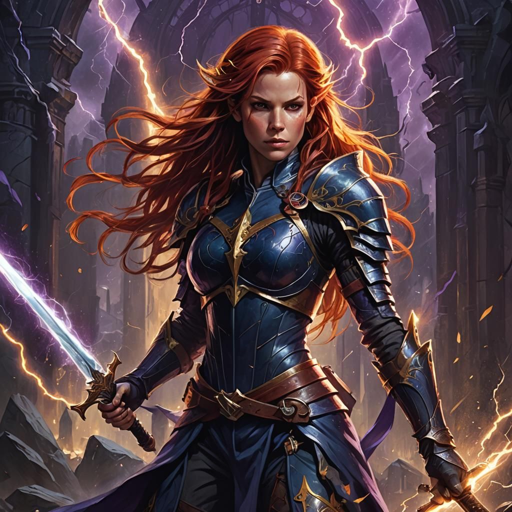 Elf Warrior with Lightning Sword, Dark Fantasy Art