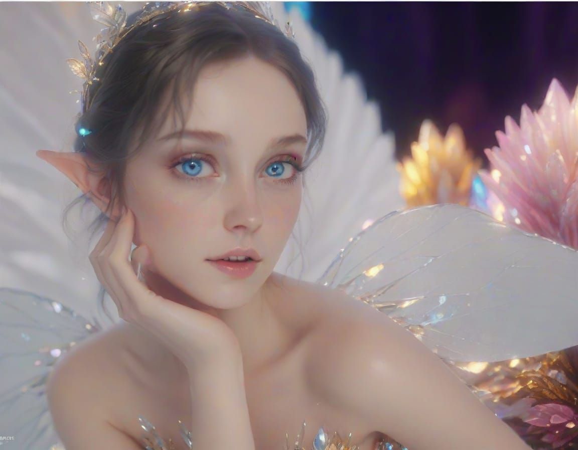 Blue-Eyed Fairy in Crystalline Castle, Photorealistic