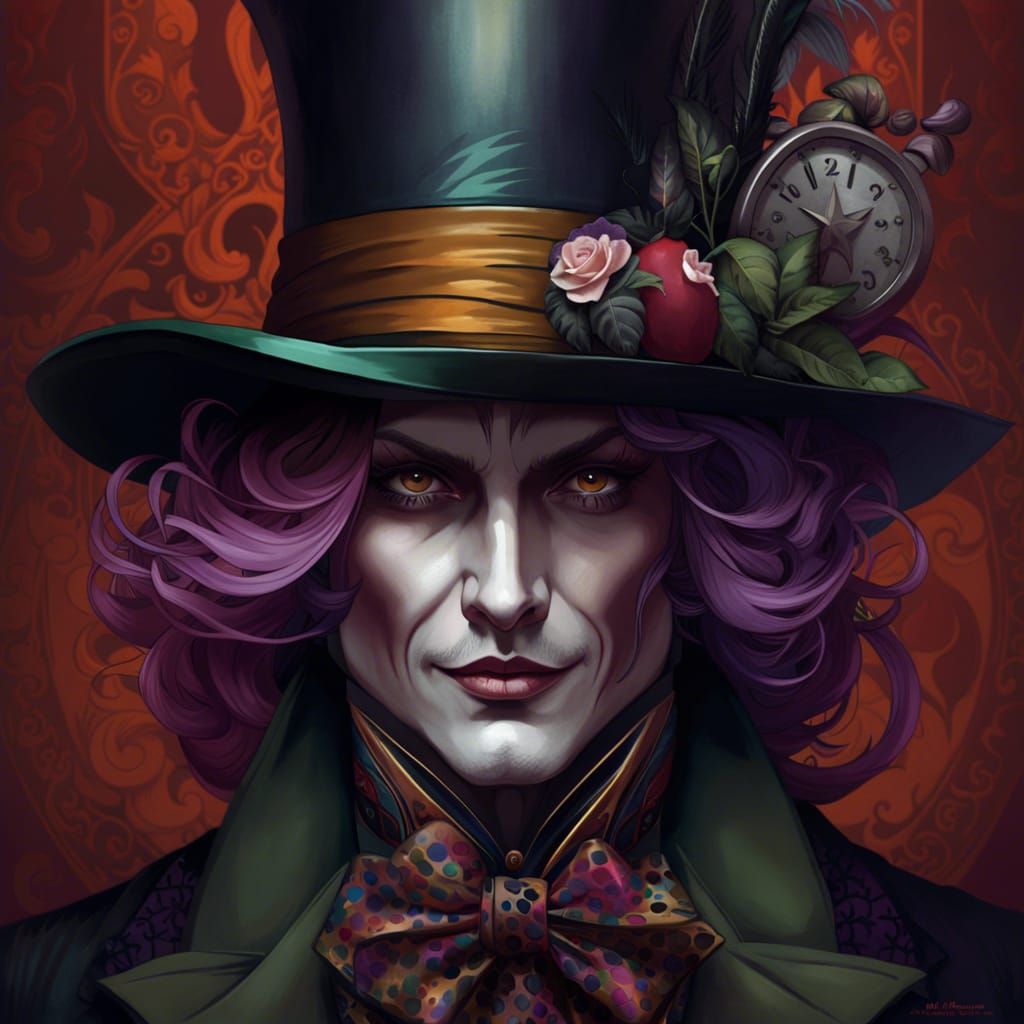 Mad Hatter Portrait in Watercolor Style