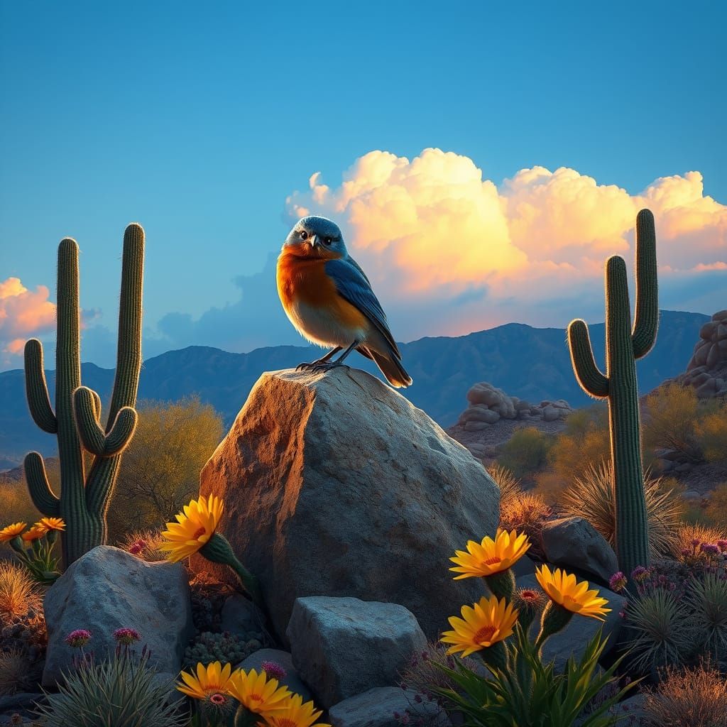 Desert Oasis with Bluebird
