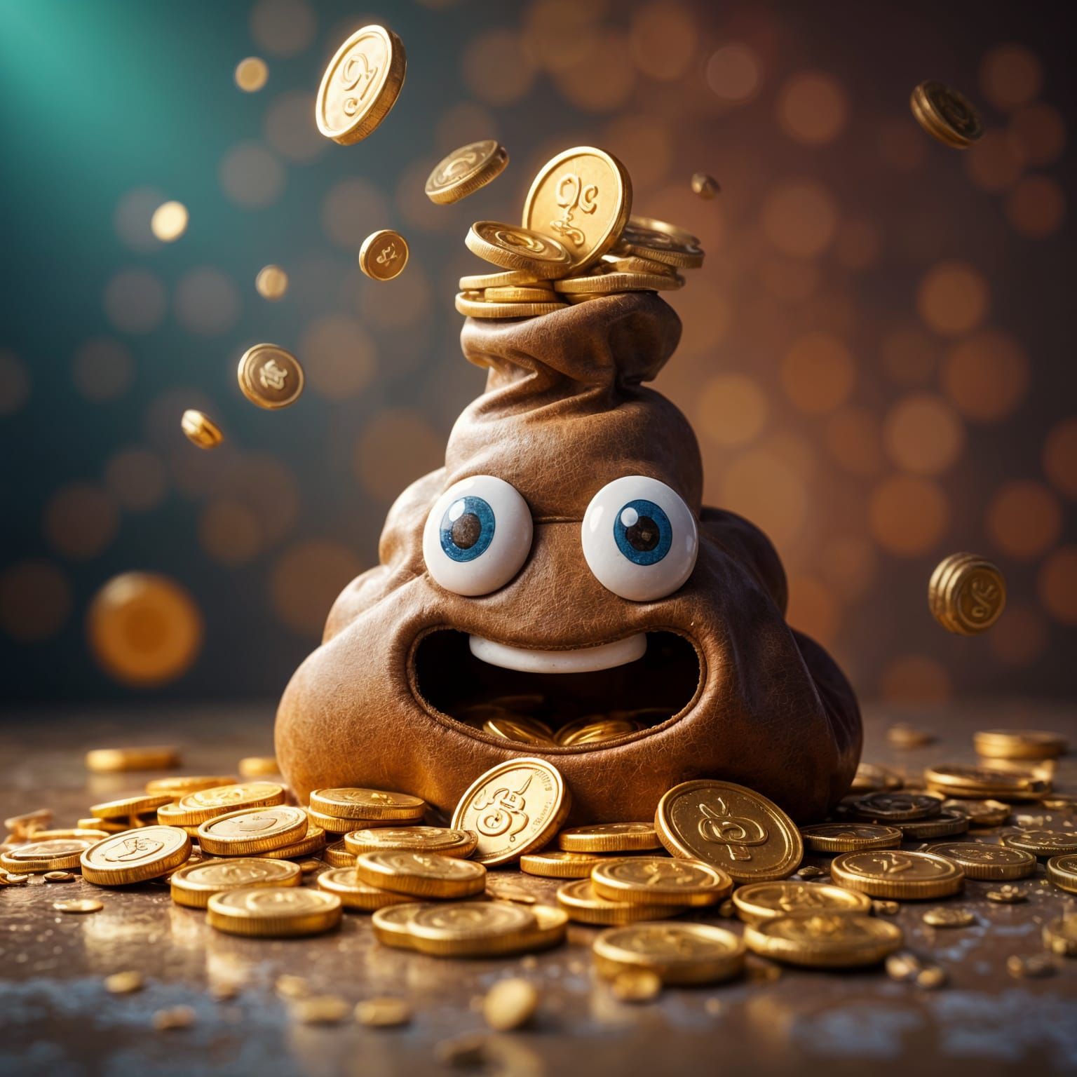 Hyperrealistic Poop Bag of Coins in Mid Shot