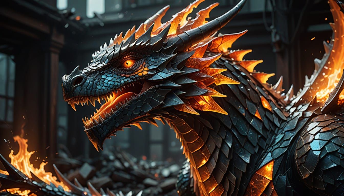 Surreal Glass Dragon Rises from Darkness in Vibrant Orange H...