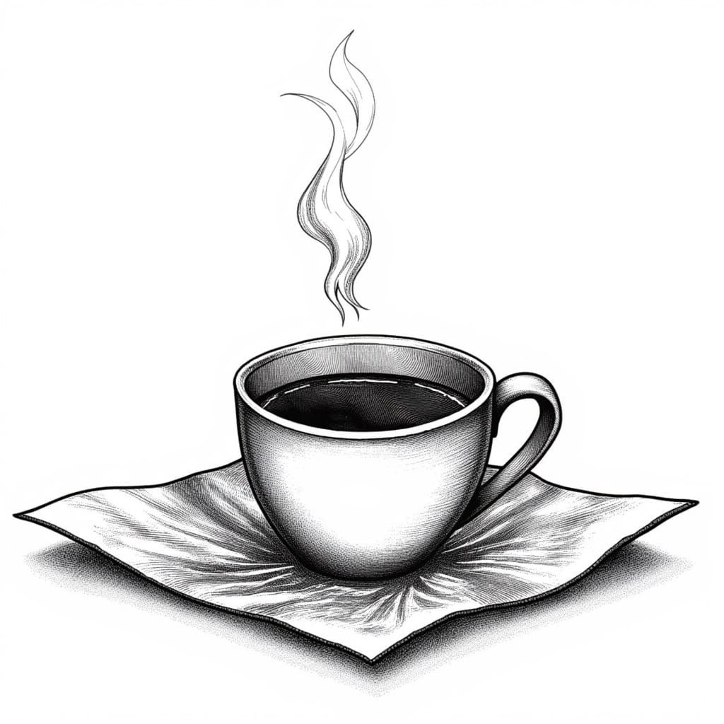 Minimalist Coffee Sketch on Wrinkled Napkin