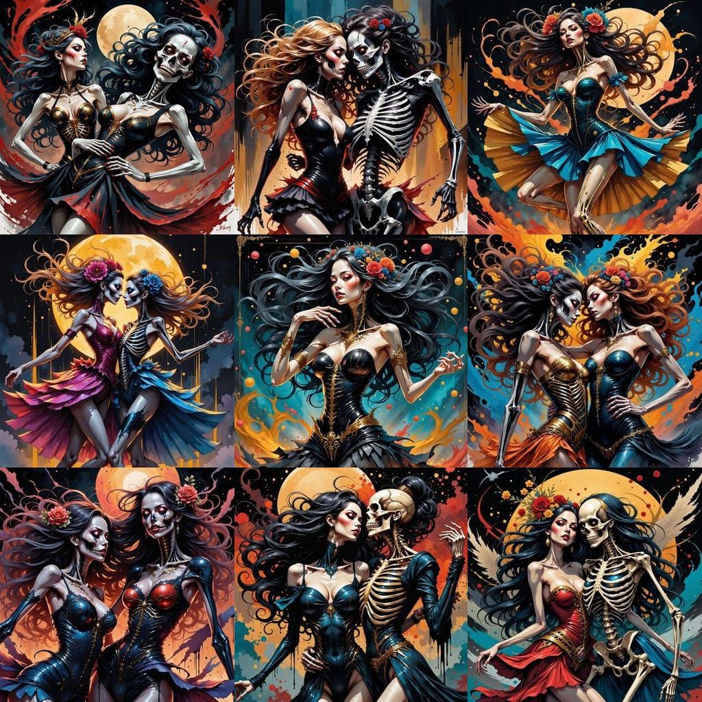 Lady Death and Skeleton Dance in Vibrant Anime Style