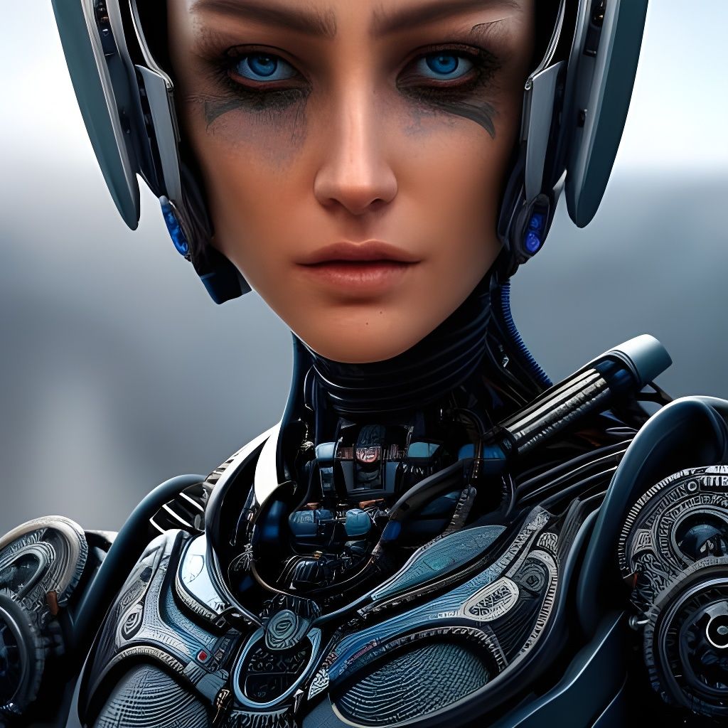 Detailed Robot Android Portrait in Cyberpunk Style