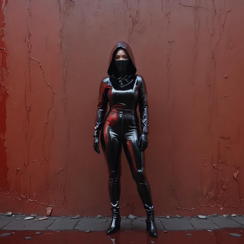 Curvy Woman in Latex Suit: Detailed Matte Painting