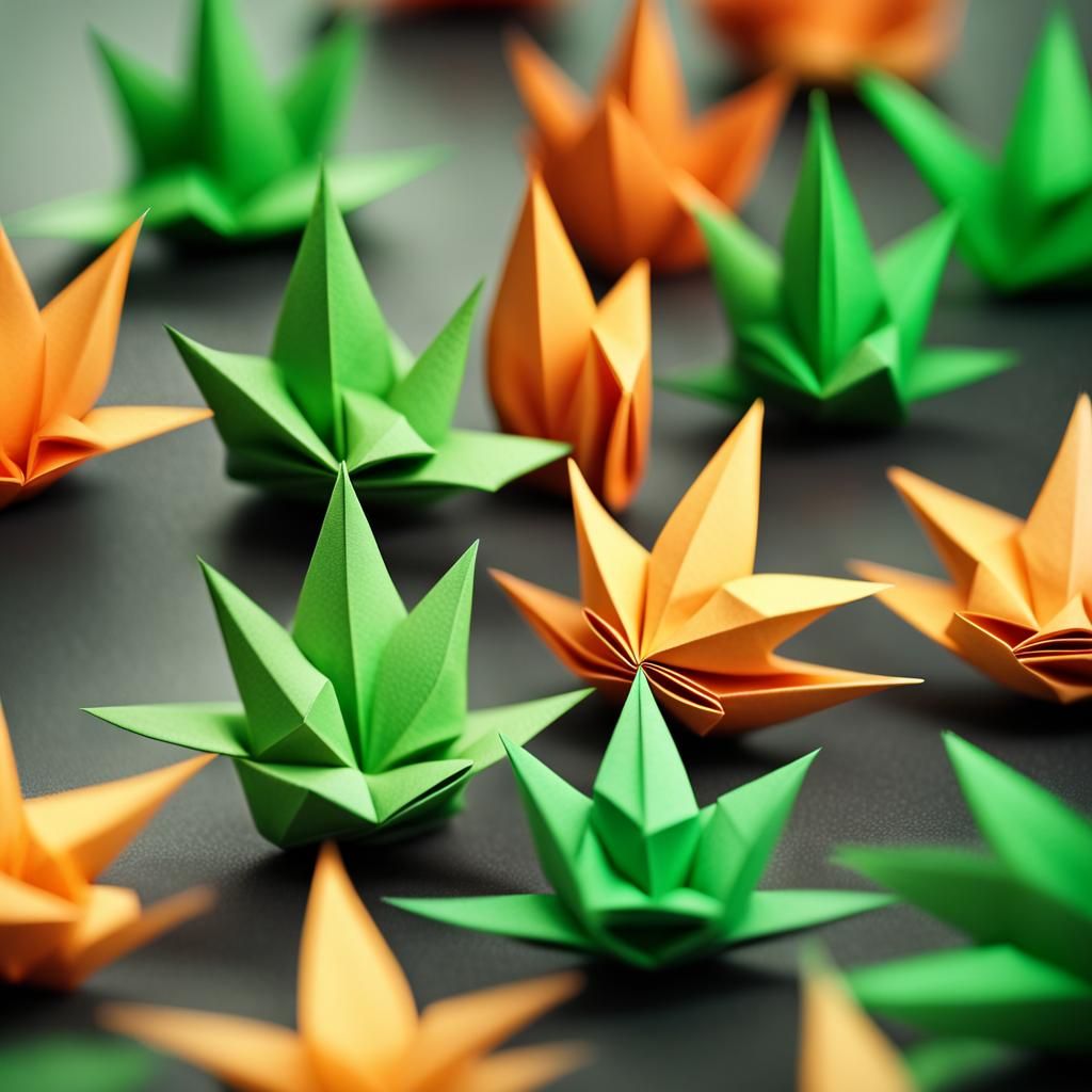Origami Weed Papercraft Sculpture in Soft Focus