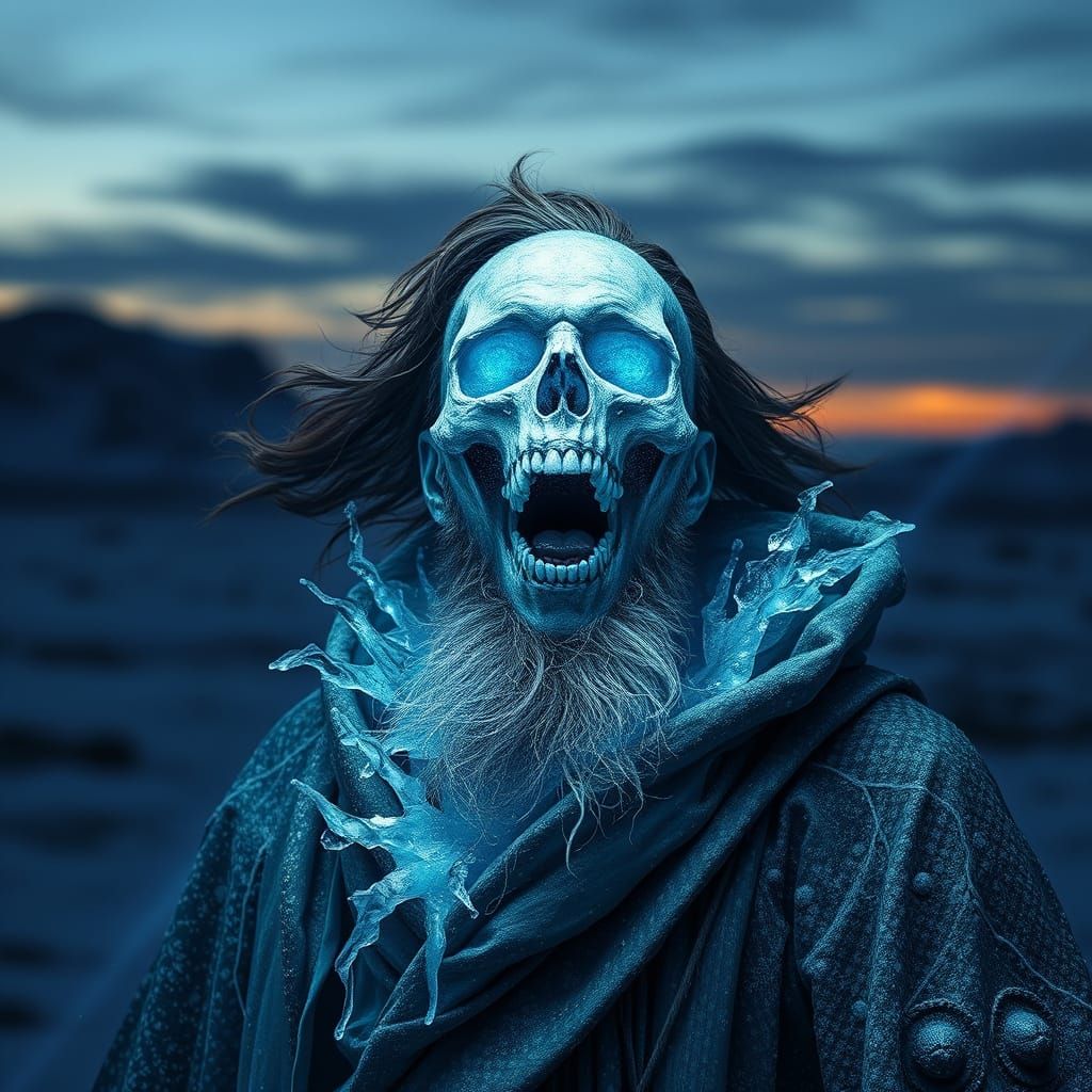 Frozen Necromancer Revealed in Ethereal Blue Light